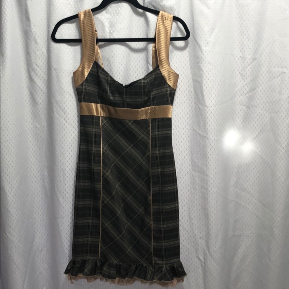 Bebe plaid and gold dress